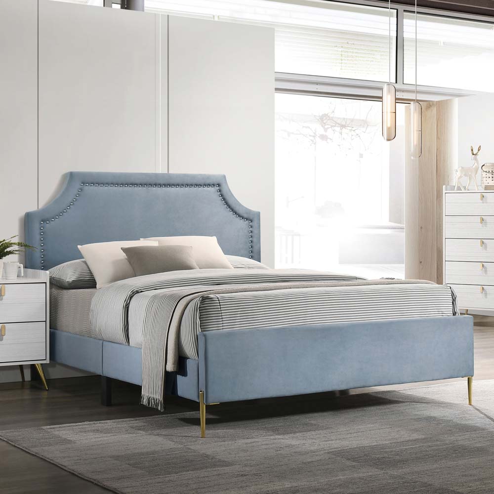 ACME Milla Full Bed - Light Blue Velvet