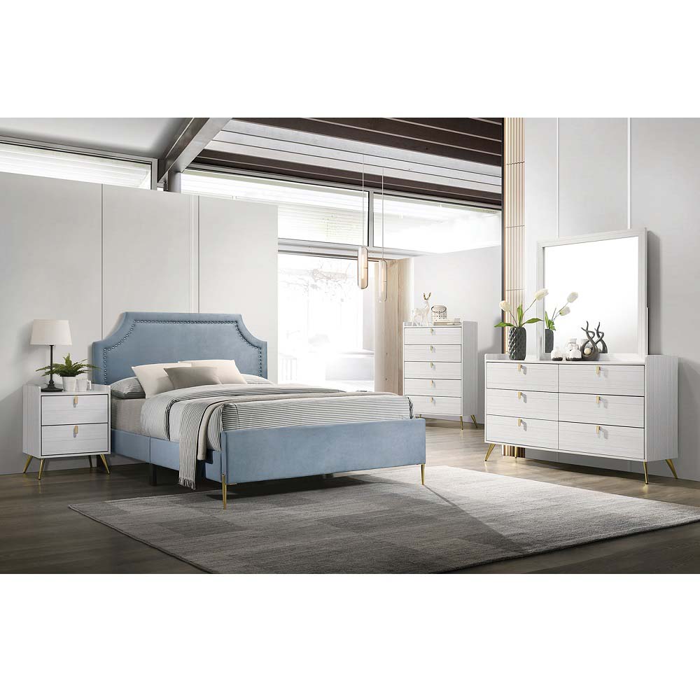 ACME Milla Full Bed - Light Blue Velvet