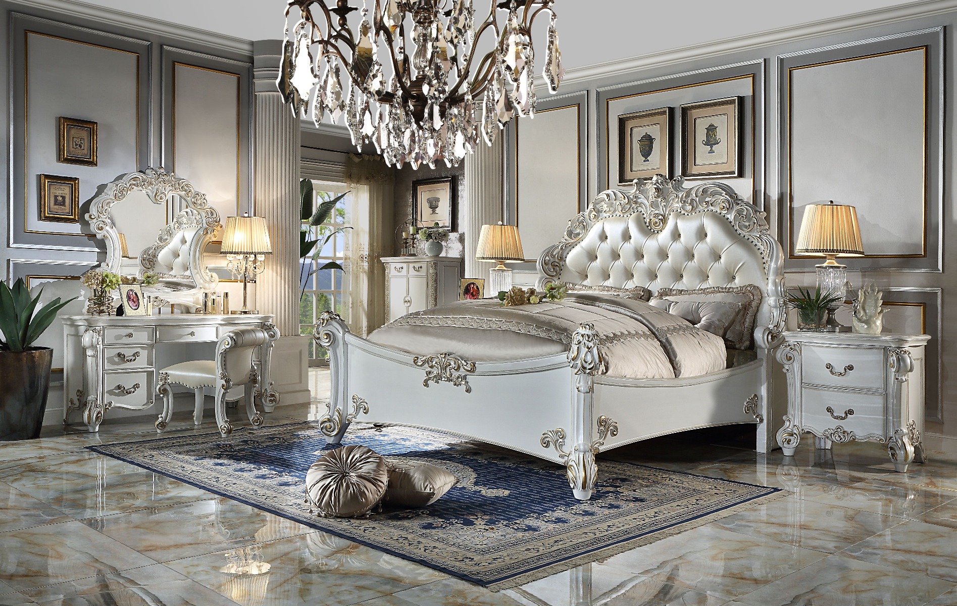 ACME Vendome CK Bed - Synthetic/Antique Pearl