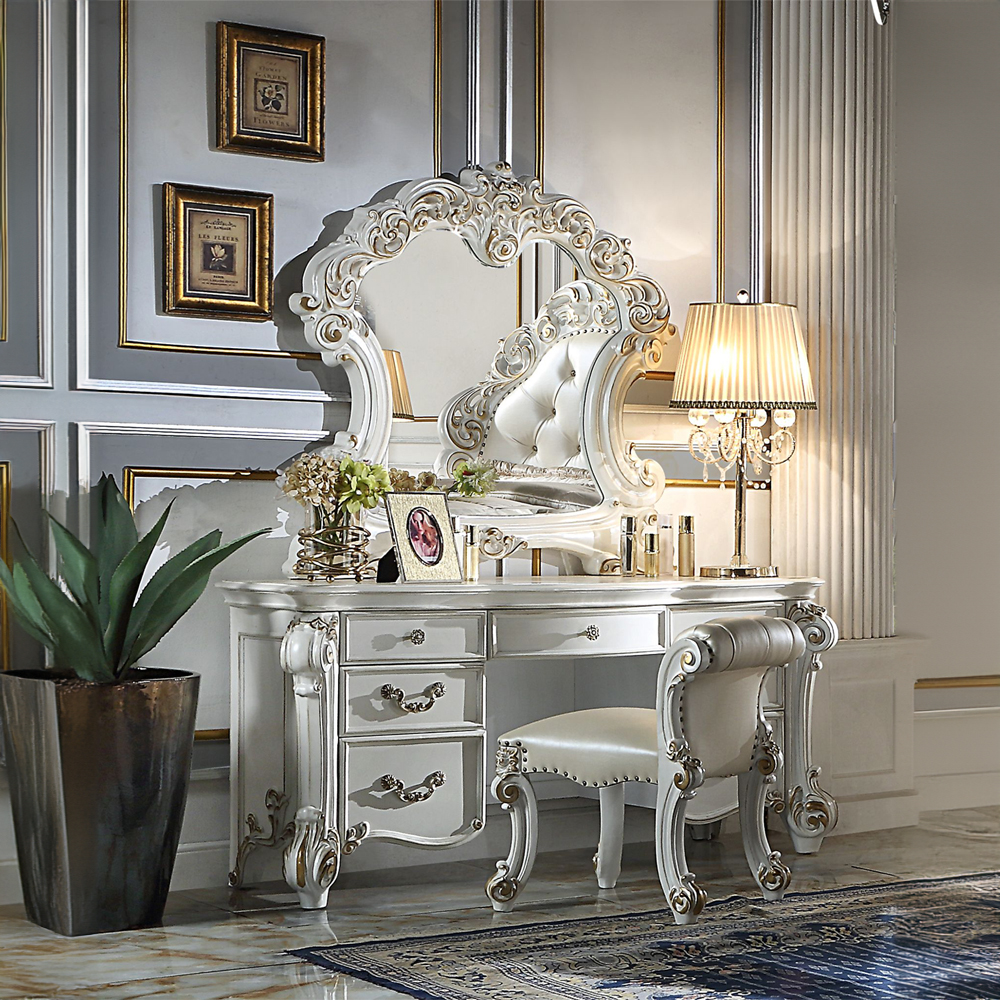 ACME Vendome Vanity Desk - Beige/Antique Silver