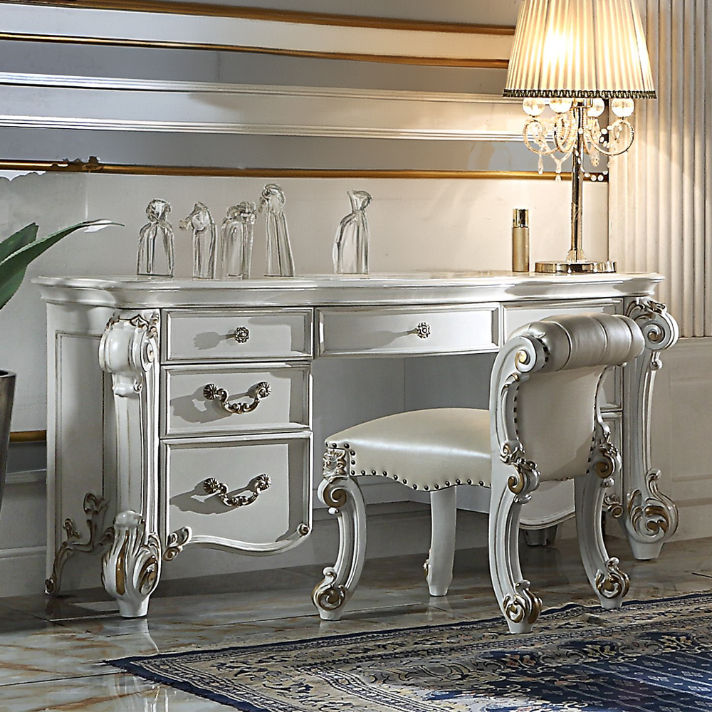 ACME Vendome Vanity Desk - Beige/Antique Silver