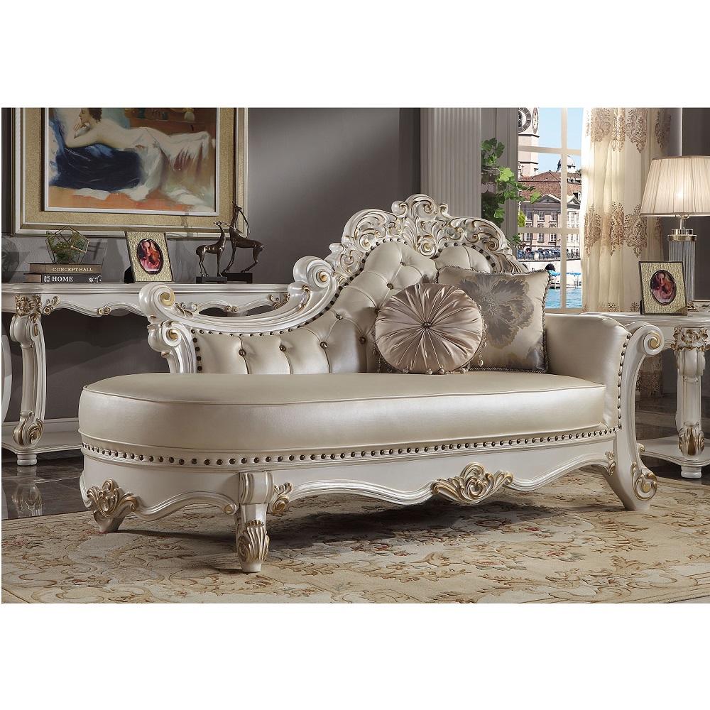 ACME™ Vendome Chaise with 2 Pillows - Synthetic/Antique Pearl