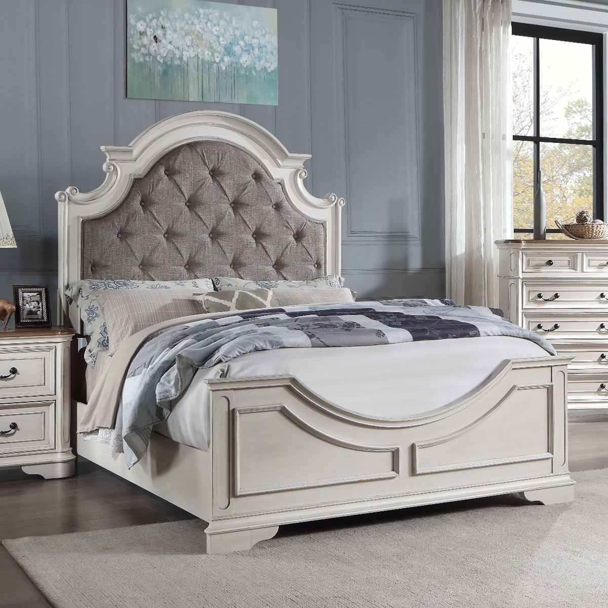 ACME Florian EK Bed - Gray Antique White