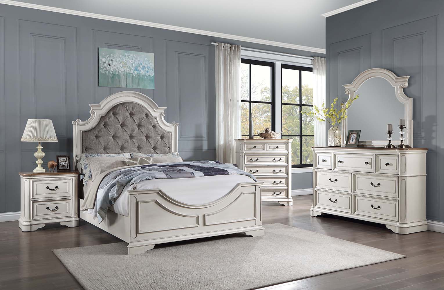 ACME Florian Queen Bed - Gray Antique White