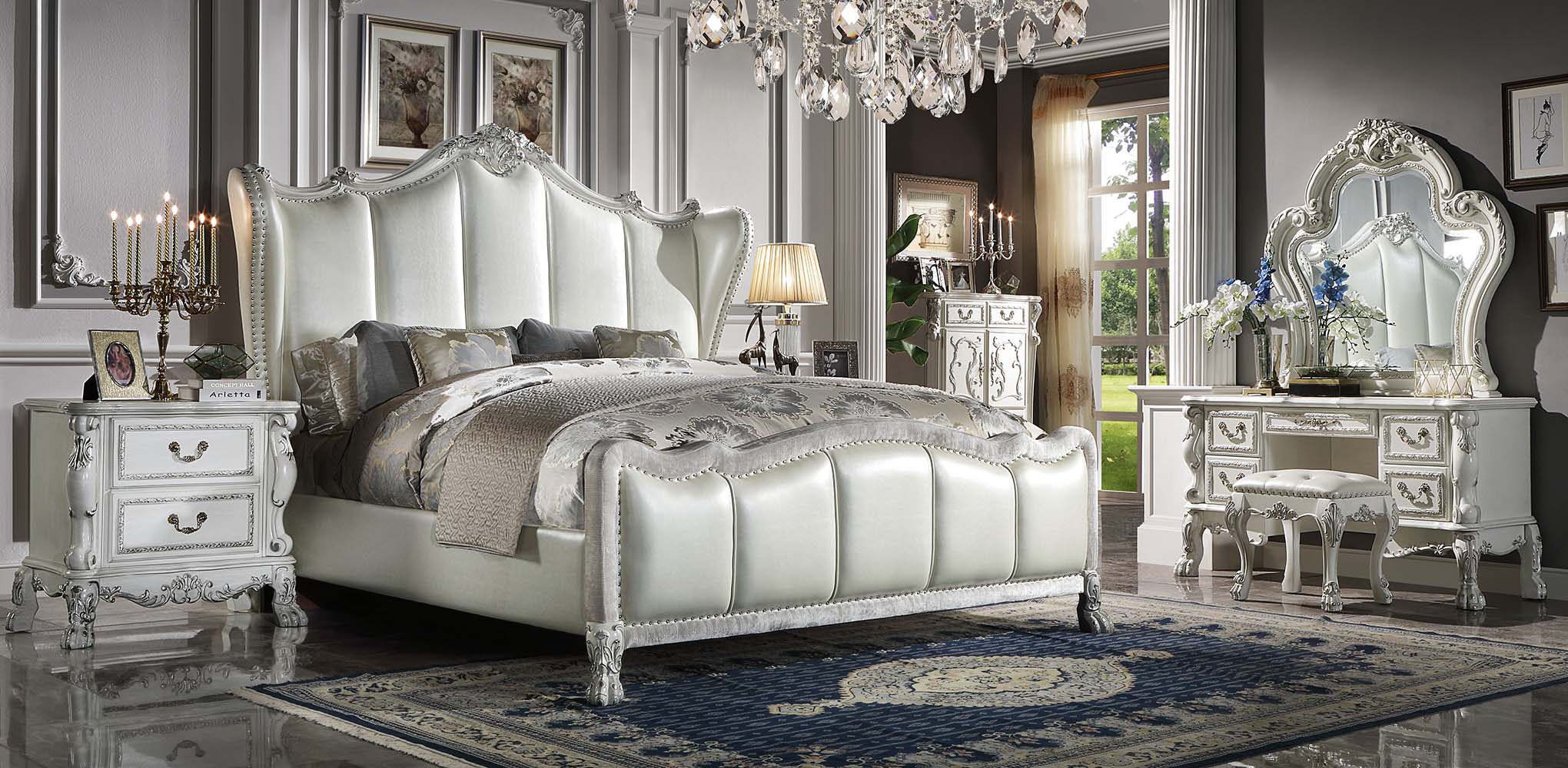 ACME - Dresden II Pearl White/Gold Patina Bed