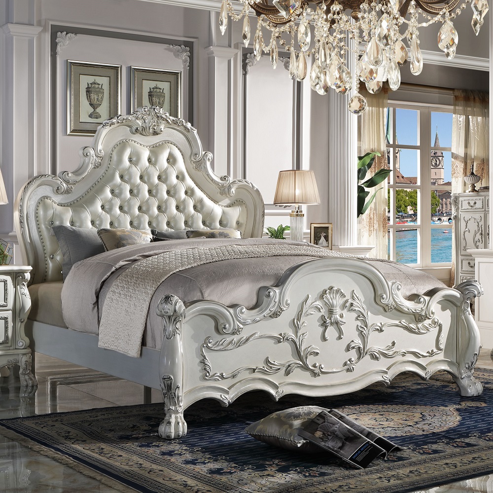 ACME Dresden Eastern King Bed - Synthetic/Bone White