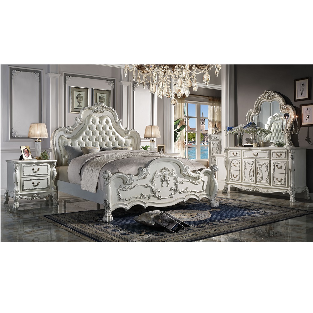 ACME Dresden Eastern King Bed - Synthetic/Bone White