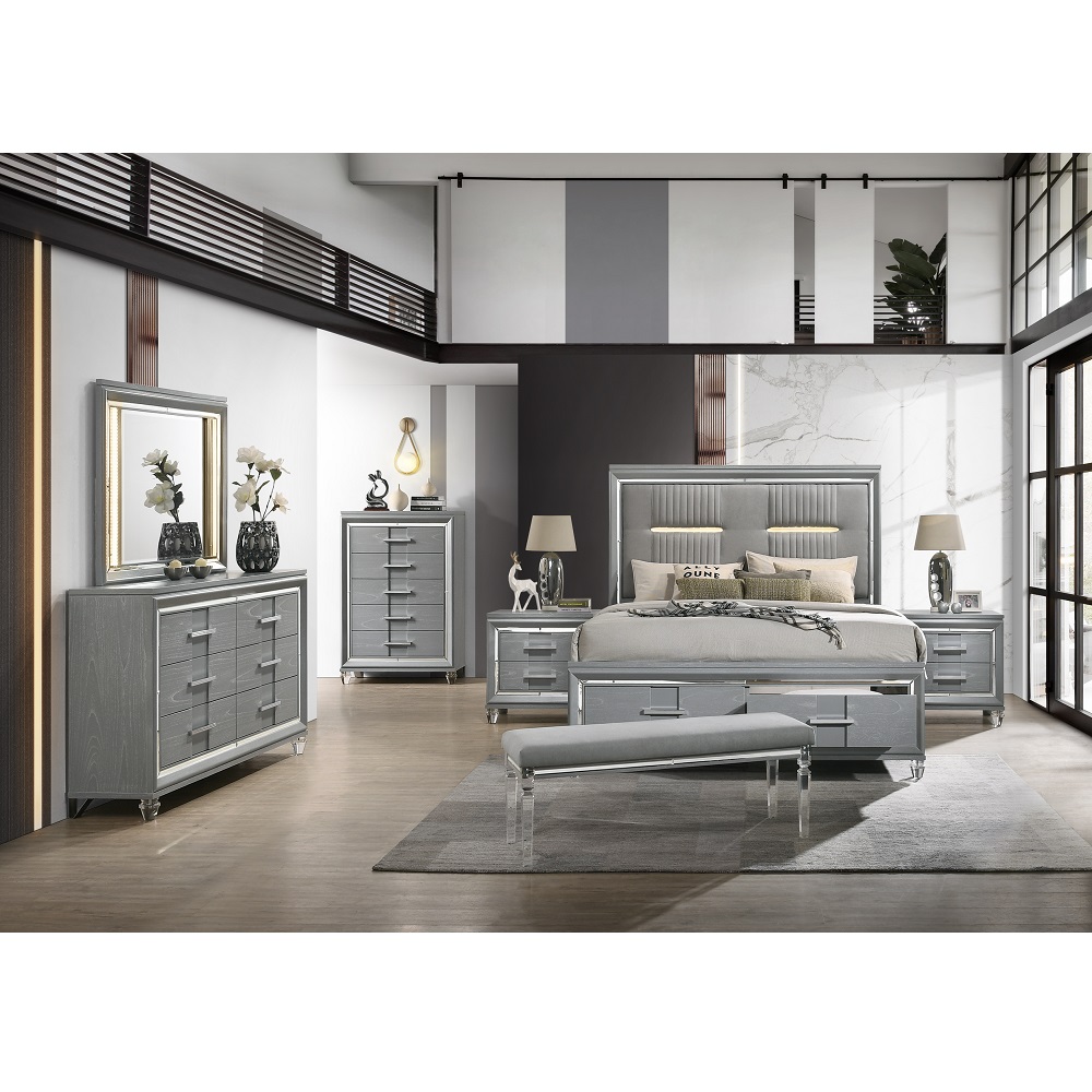 ACME Truman Queen Bed with Led - Powder Gray