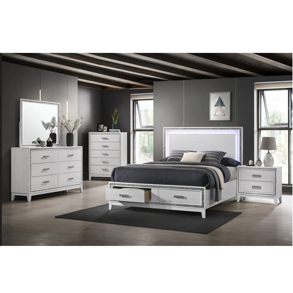 ACME Haiden EK Bed with Led & Storage - White