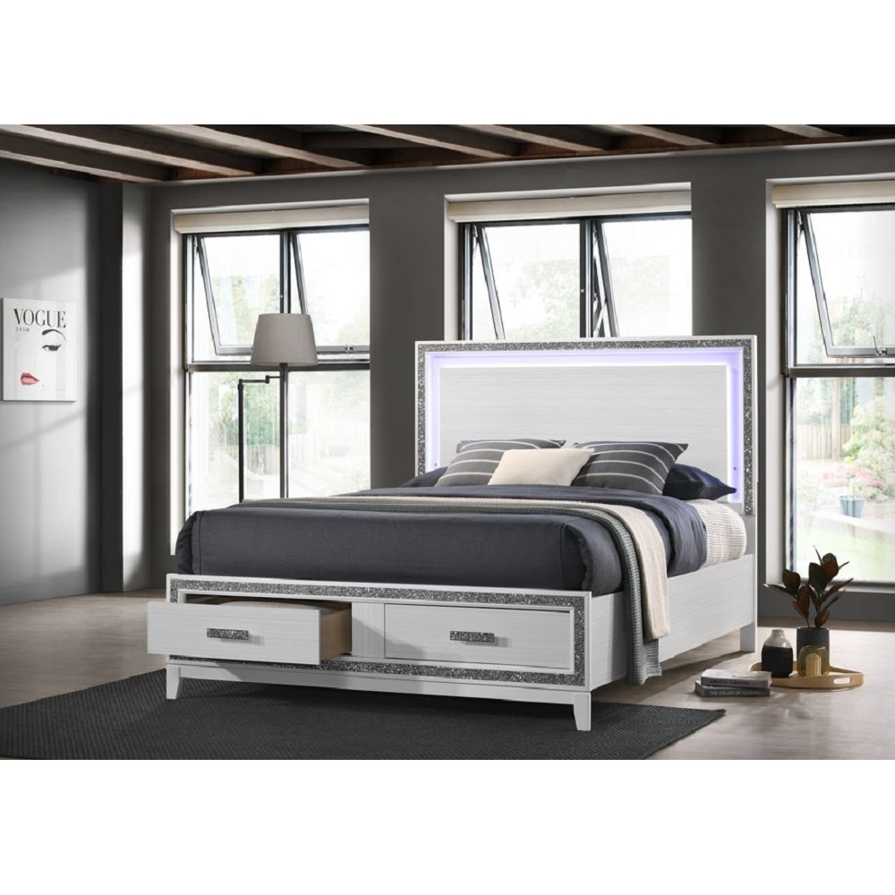 ACME Haiden EK Bed with Led & Storage - White