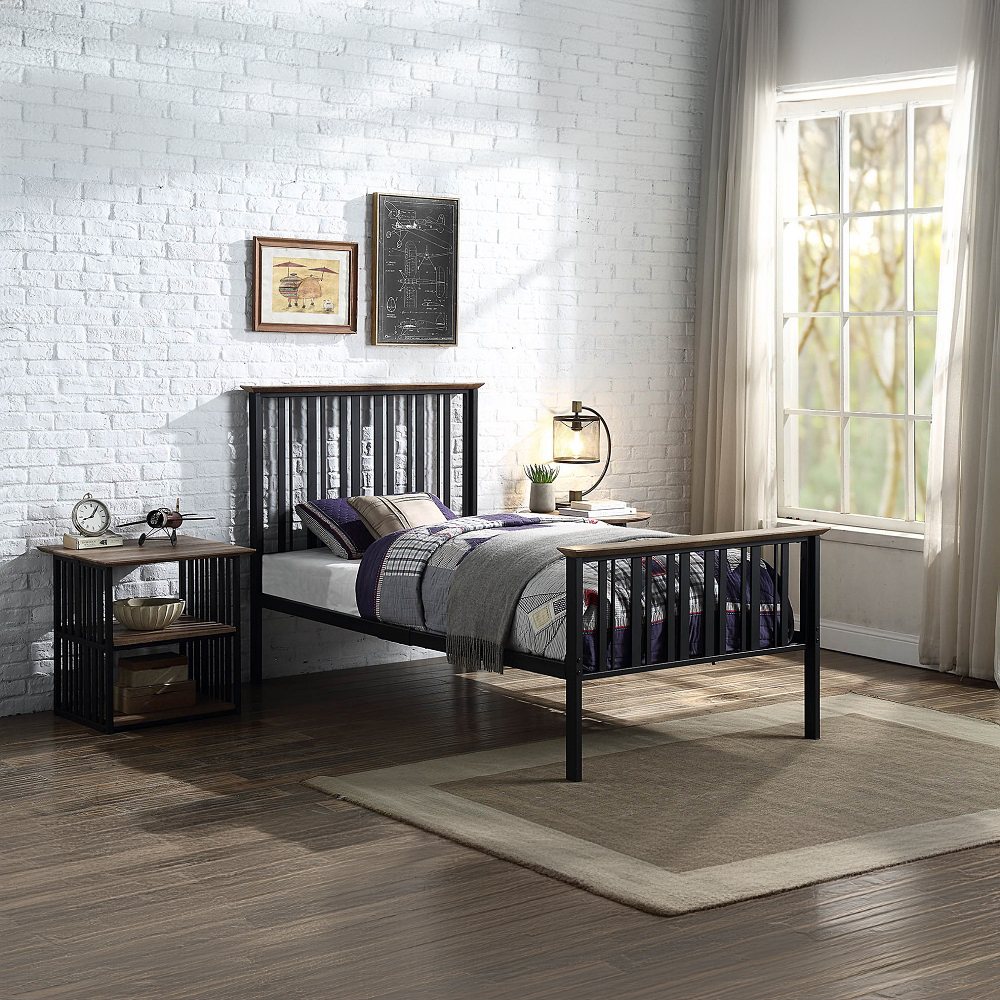 ACME Zudora Twin Bed - Antique Oak/Black