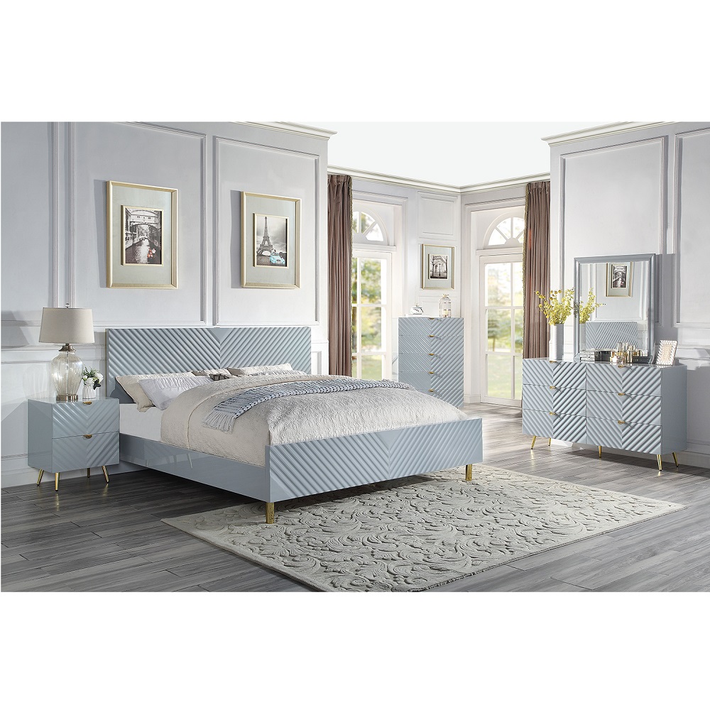 ACME Gaines CK Bed - Gray High Gloss