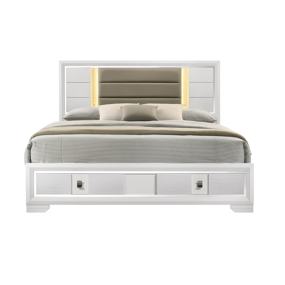 ACME Elain EK Bed with Led & Storage - White