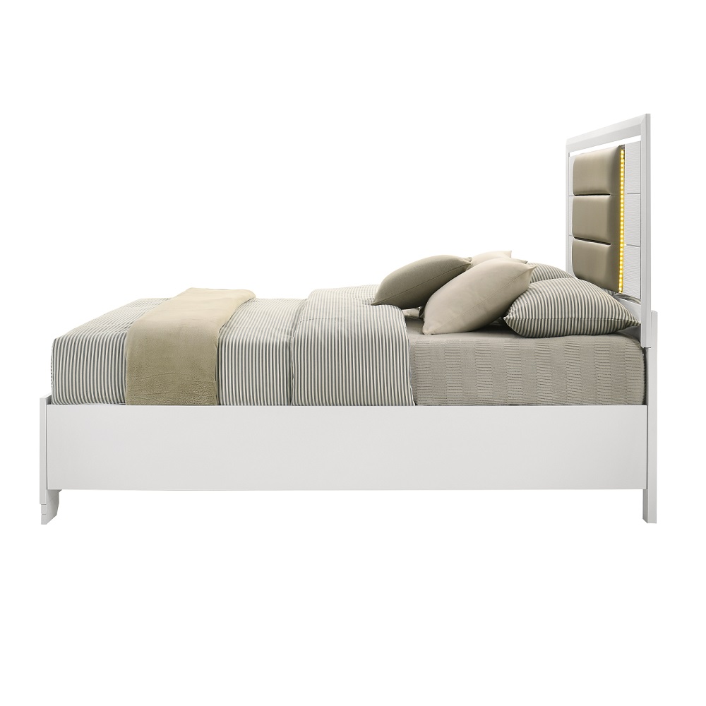 ACME Elain EK Bed with Led & Storage - White