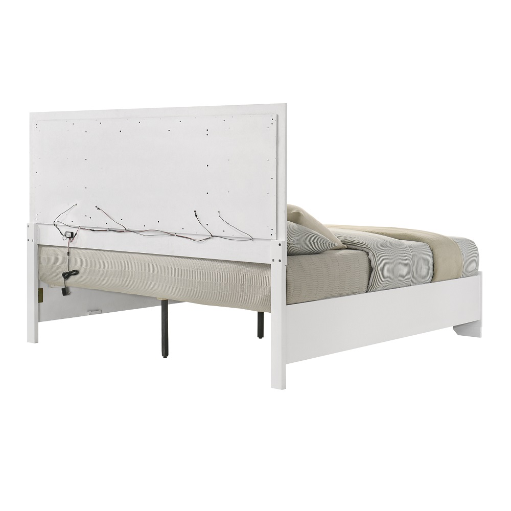 ACME Elain EK Bed with Led & Storage - White