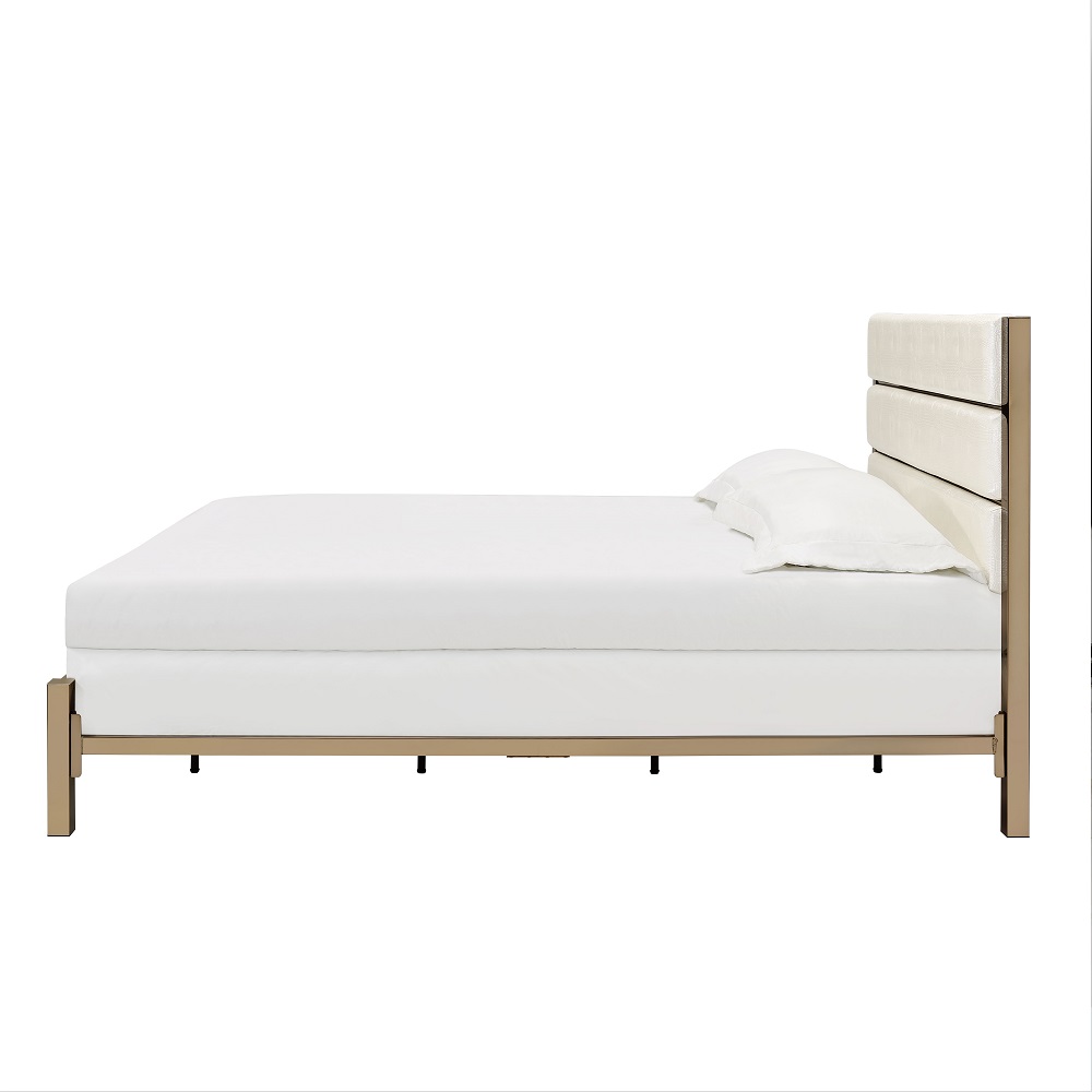 ACME Myles EK Bed - White/Champagne/Gold