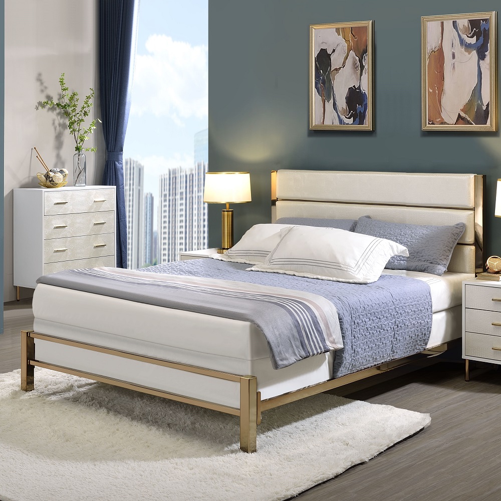 ACME Myles EK Bed - White/Champagne/Gold