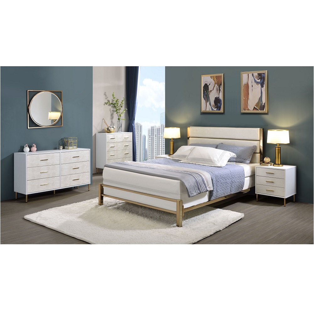 ACME Myles EK Bed - White/Champagne/Gold