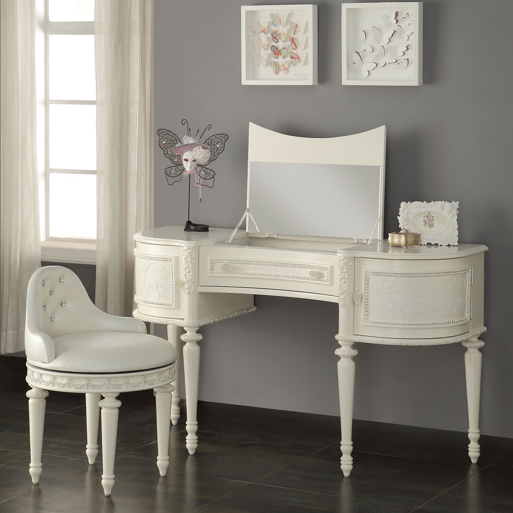 ACME - Dorothy Vanity Desk & Mirror in Ivory