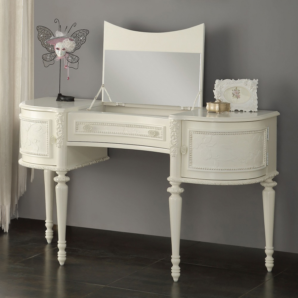 ACME - Dorothy Vanity Desk & Mirror in Ivory