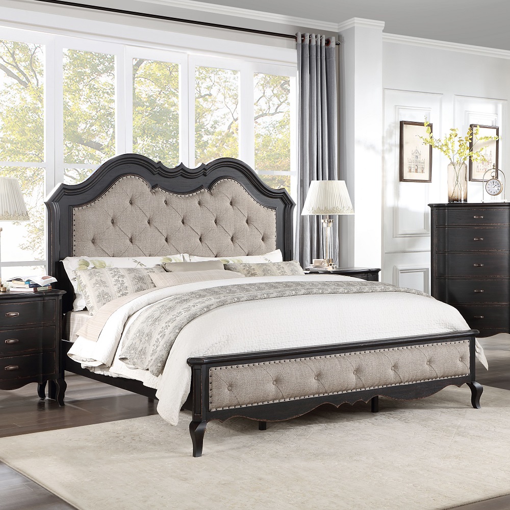 ACME Chelmsford CK Bed - Beige Antique Black