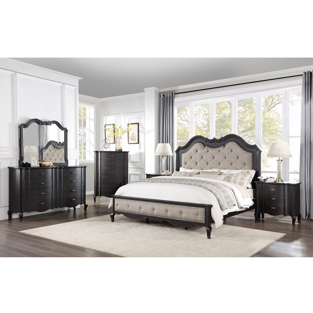 ACME Chelmsford CK Bed - Beige Antique Black