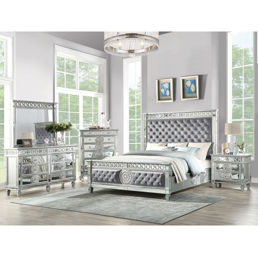 ACME Varian EK Bed - Gray Velvet/Mirrored