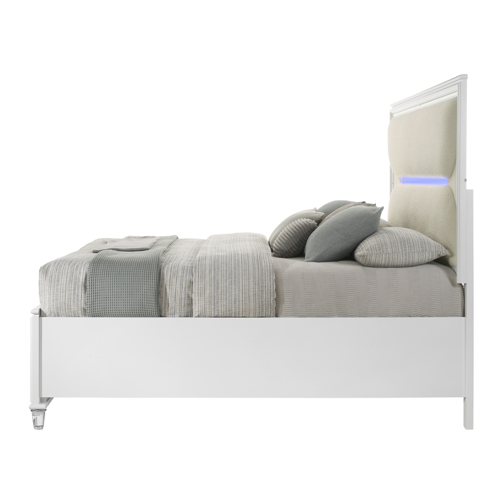 ACME Tarian CK Bed with Led & Storage - White Boucle/Pearl White