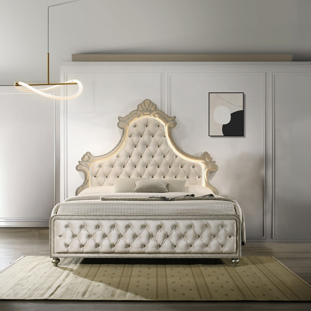 ACME Lucienne EK Bed with Led - Beige Velvet