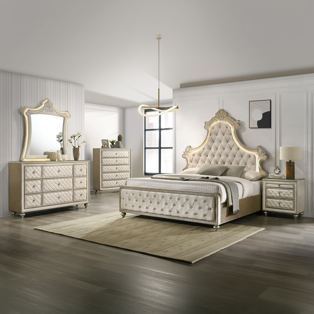 ACME Lucienne EK Bed with Led - Beige Velvet