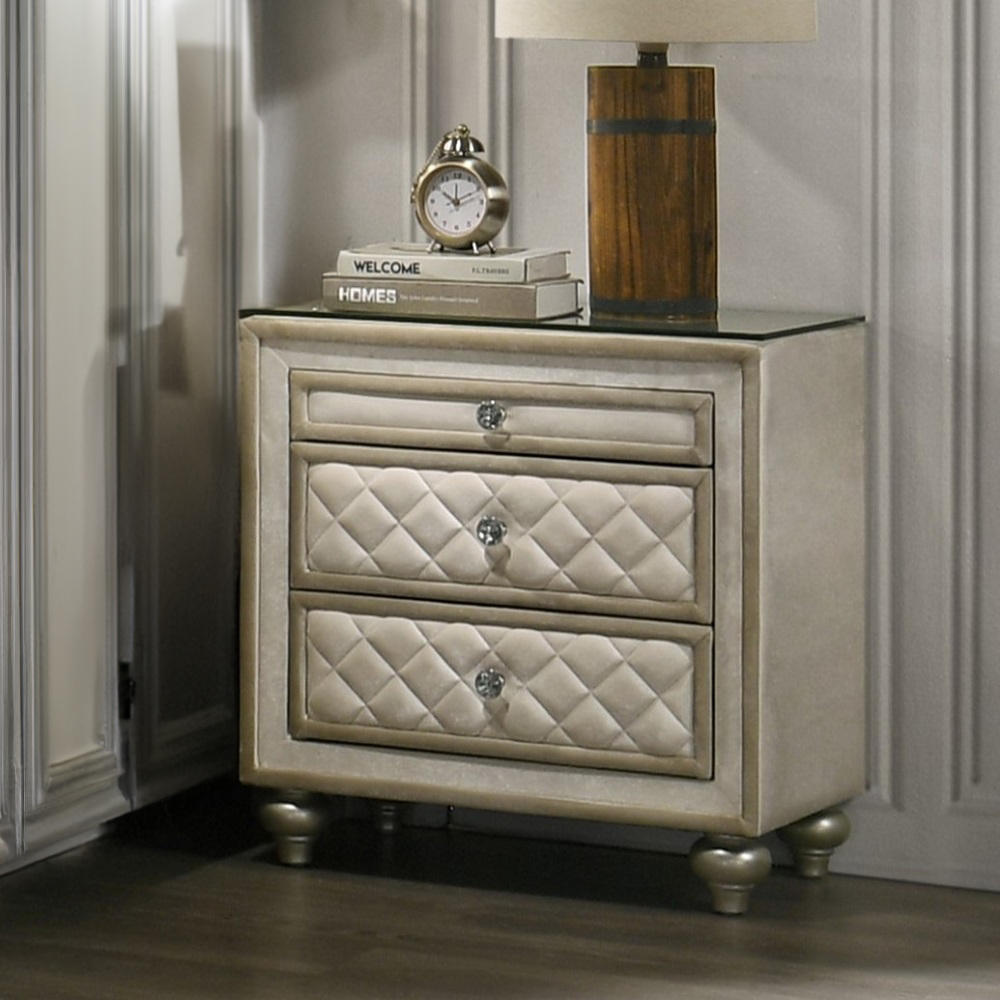 ACME - Lucienne Nightstand in Beige Velvet