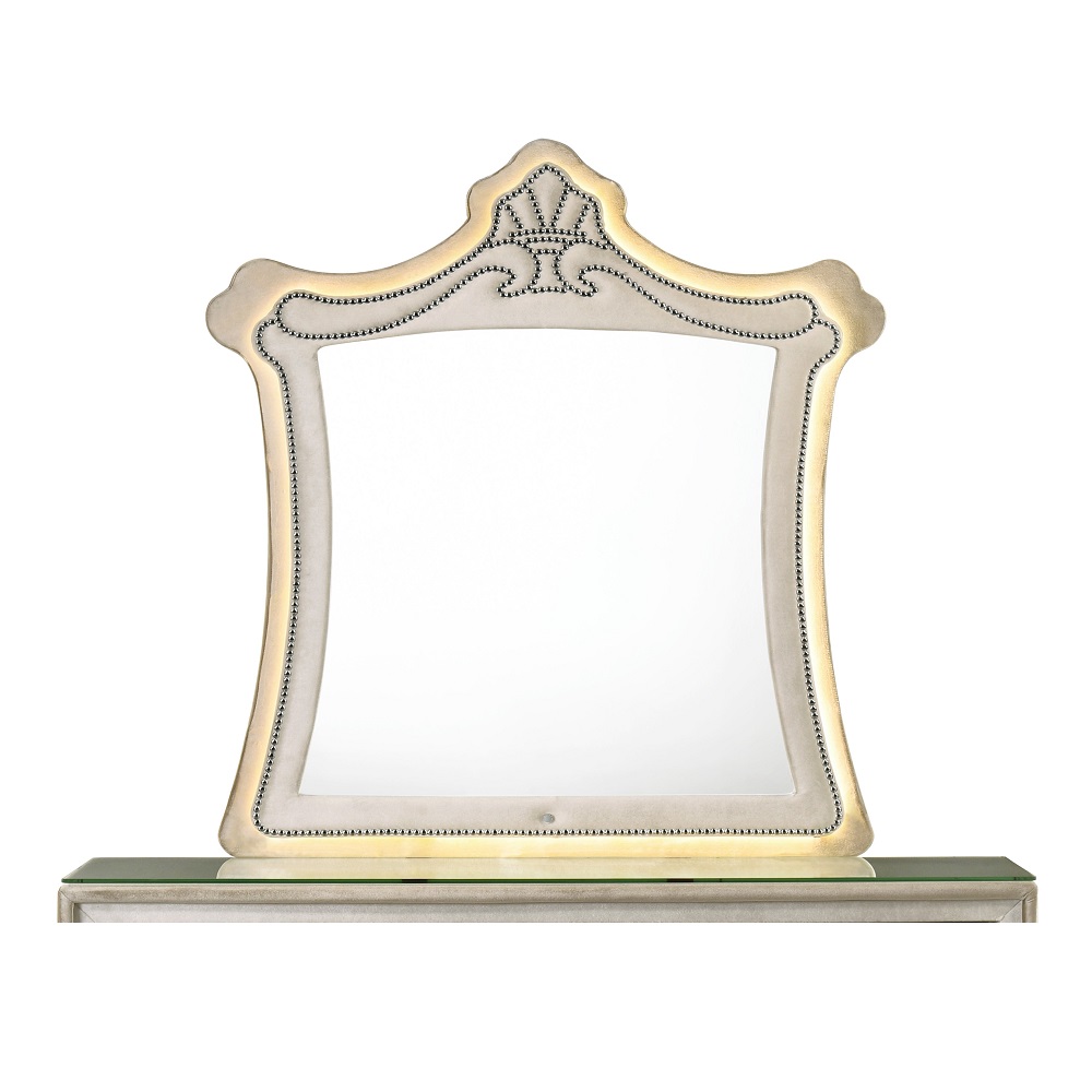 ACME - Lucienne Mirror with Led in Beige Velvet