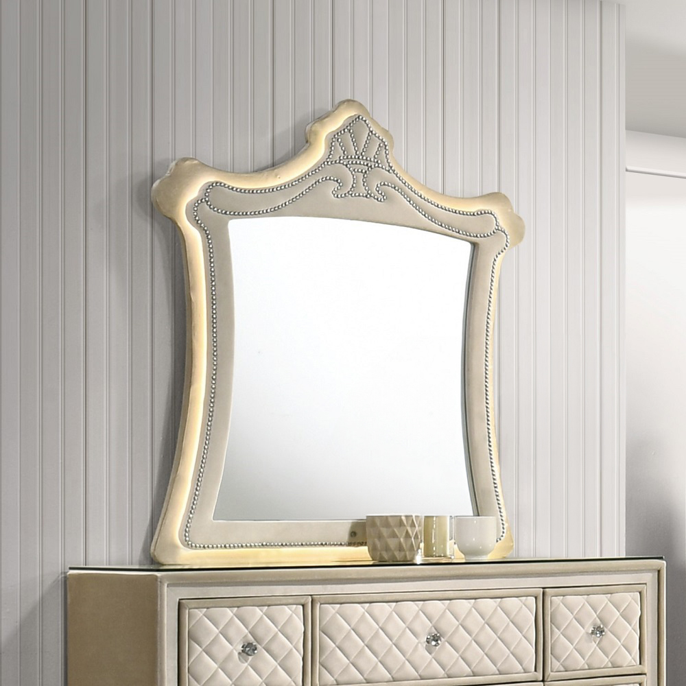 ACME - Lucienne Mirror with Led in Beige Velvet