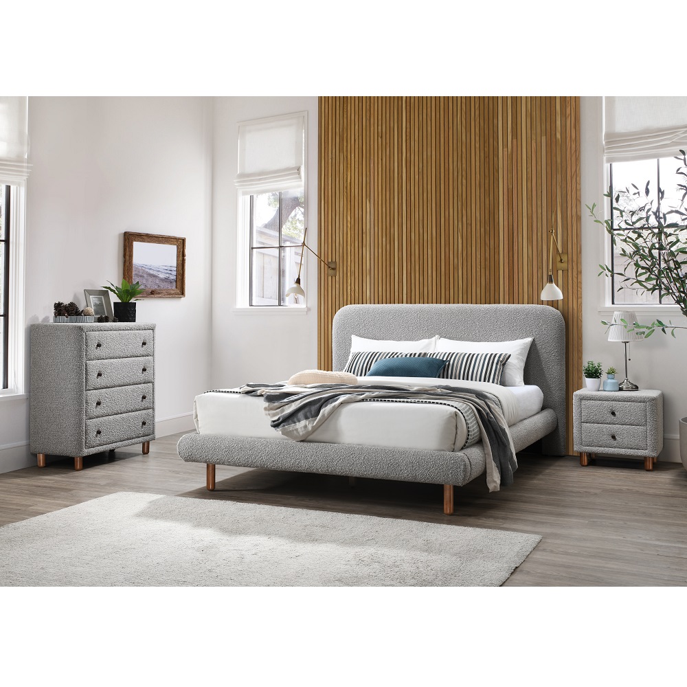 ACME Cleo EK Bed - Gray Boucle