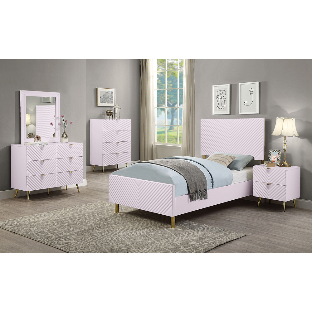 ACME - Gaines Full Bed in Pink High Gloss