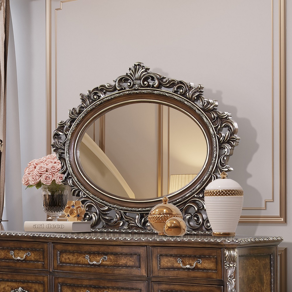 ACME - Devany Oval Mirror in Cherry