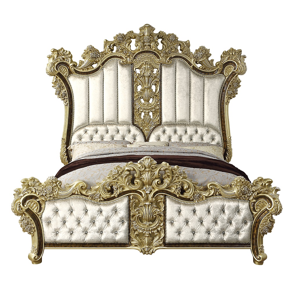 ACME - Desiderius Eastern King Bed in Antique Gold/Hand Painted Brown