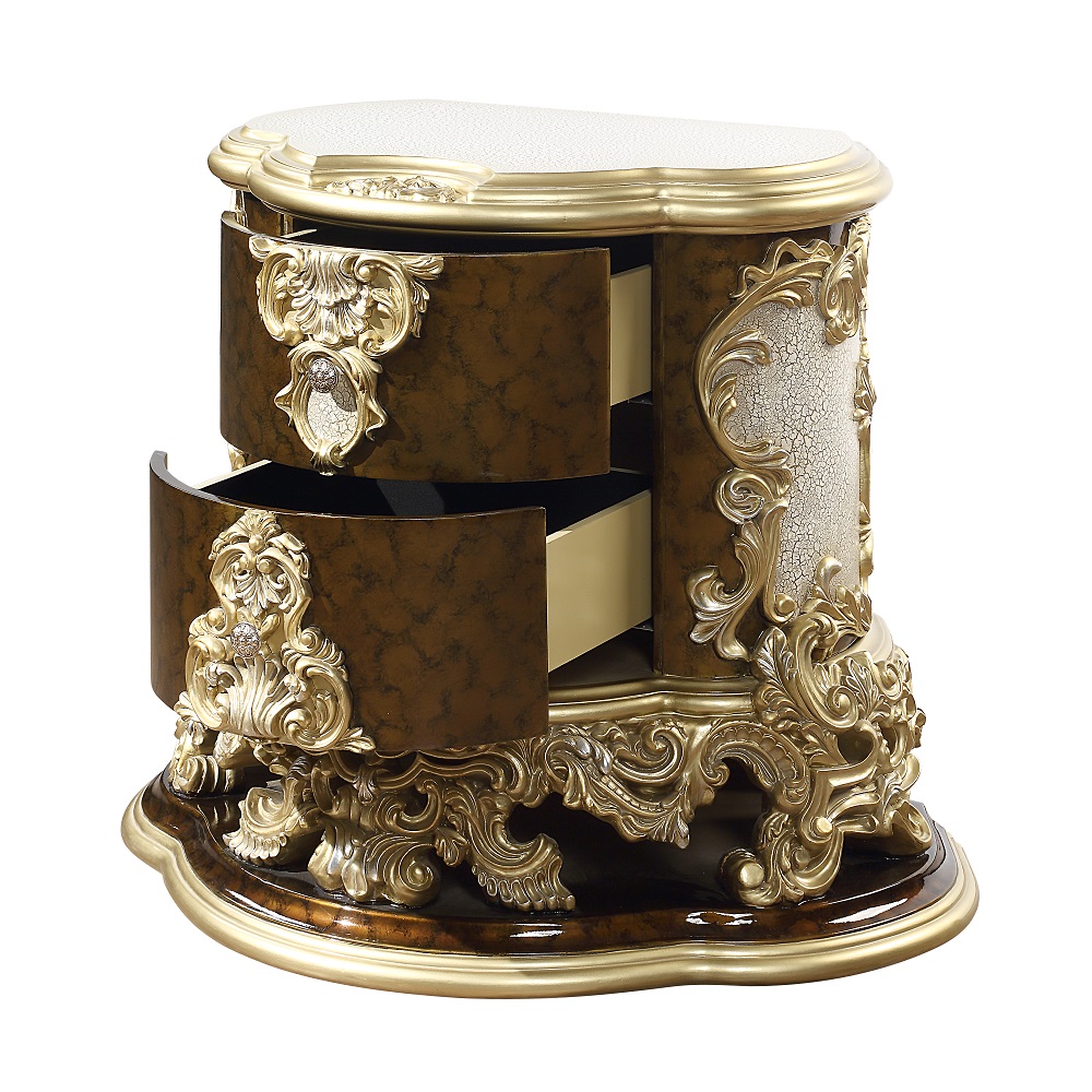 ACME - Desiderius Nightstand in Antique Gold/Hand Painted Brown