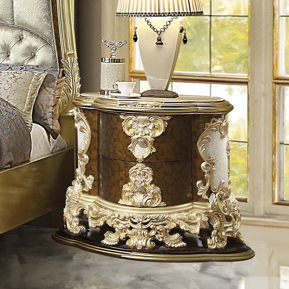 ACME - Desiderius Nightstand in Antique Gold/Hand Painted Brown