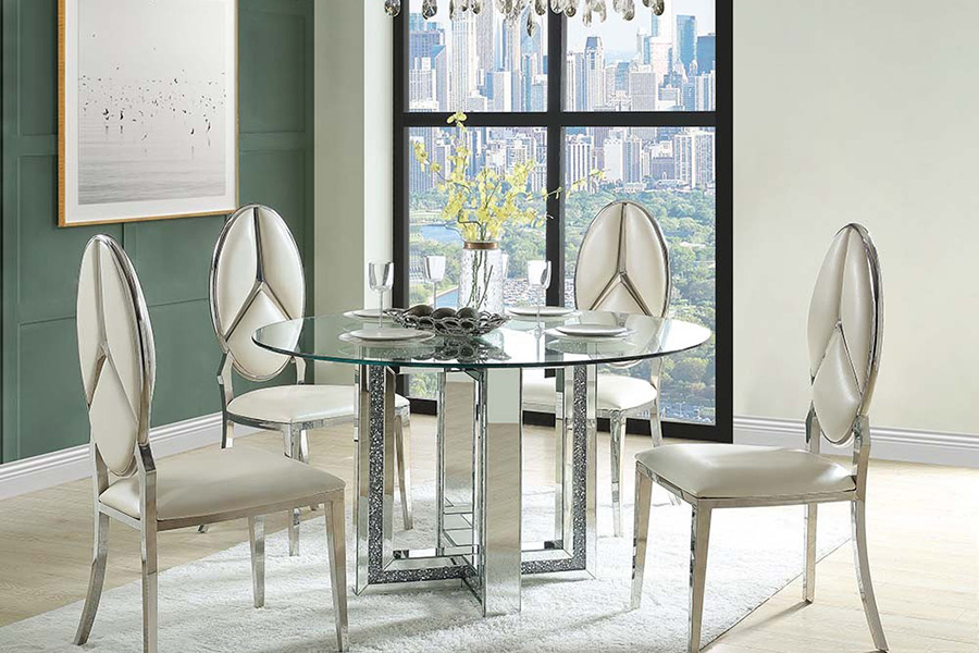 ACME - Noralie Dining Table in Mirrored/Faux Diamonds (DN00715)