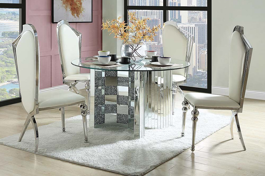 ACME - Noralie Dining Table in Mirrored/Faux Diamonds (DN00718)