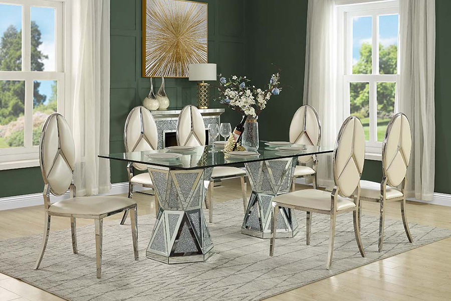 ACME - Noralie Dining Table in Mirrored/Faux Diamonds (DN00722)