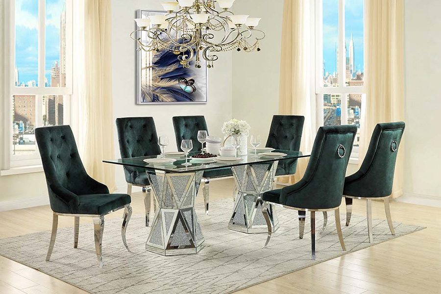 ACME - Noralie Dining Table in Mirrored/Faux Diamonds (DN00722)