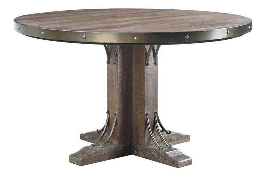 ACME - Raphaela Round Dining Table in Weathered Cherry