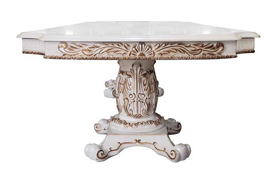 ACME Vendom Dining Table with Double Pedestal - Antique Pearl Finish DN01346