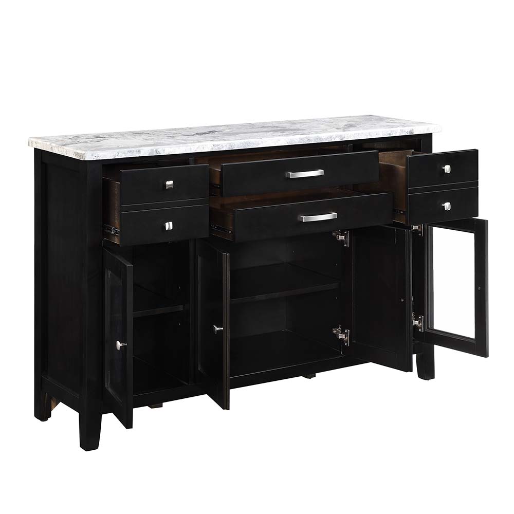 ACME - Hussein Server with Marble Top in Natural Marble Top/Black