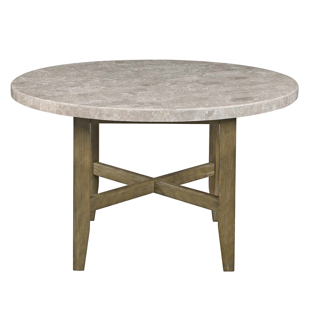 ACME - Karsen Dining Table with Marble Top in Natural Marble Top/Rustic Oak