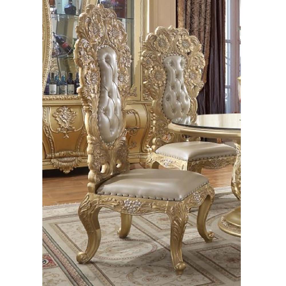 ACME - Cabriole Side Chair (Set of 2) in Light Gold/Gold