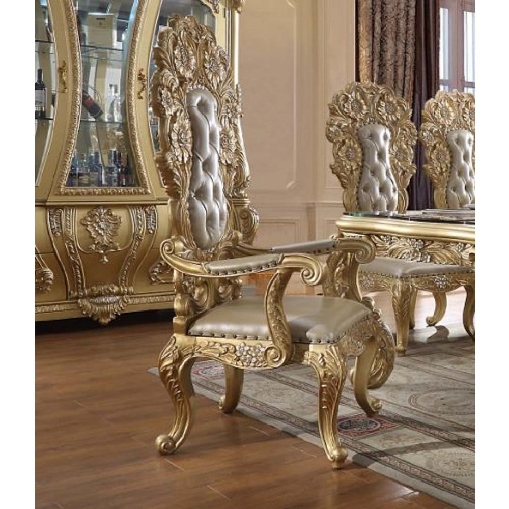 ACME - Cabriole Arm Chair (Set of 2) in Light Gold/Gold