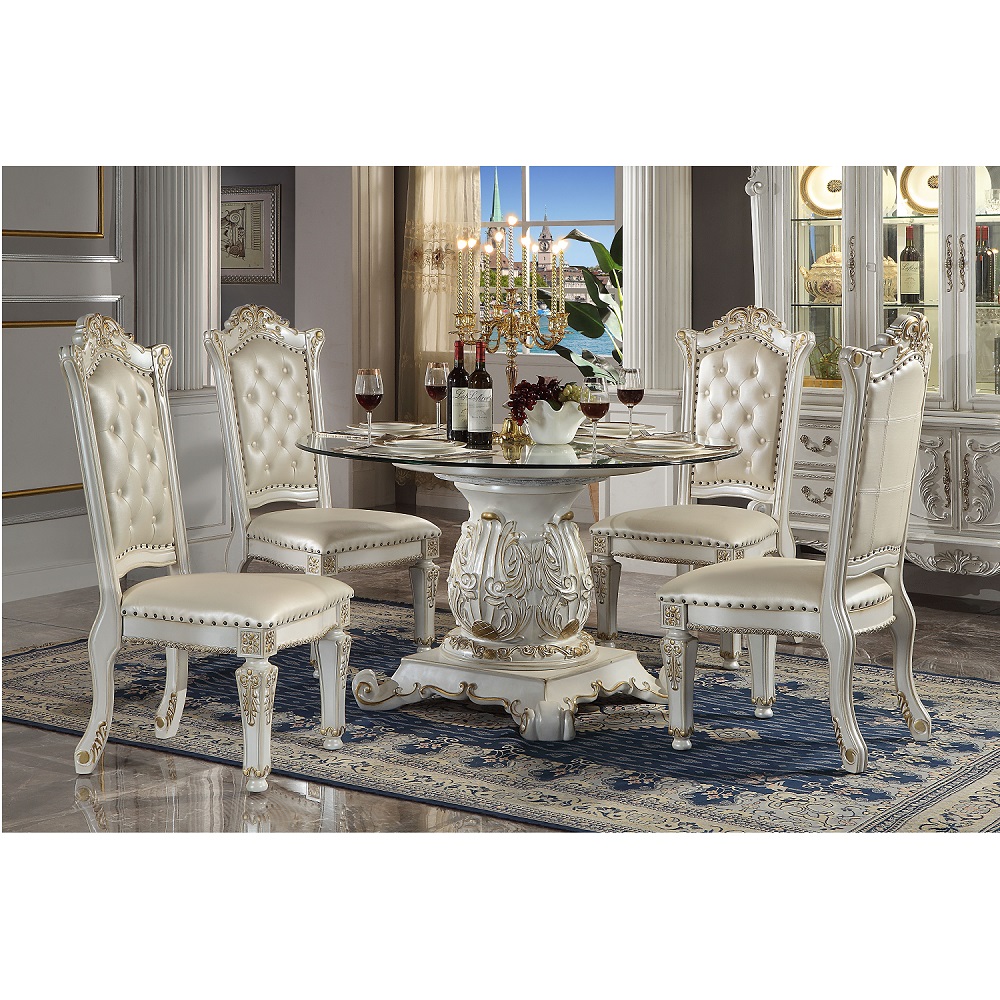 ACME - Vendome Round Dining Table with Pedestal Base in Antique Pearl (DN01524)